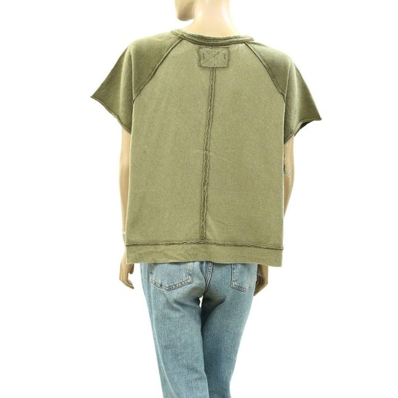 Free People We The Free Eyes Closed Henley Cropped Top Cotton Slouchy M - Picture 6 of 8